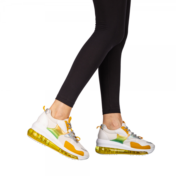 Γυναικεία αθλητικά παπούτσια κίτρινα από οικολογικό δέρμα και ύφασμα Tursa - Kalapod.gr